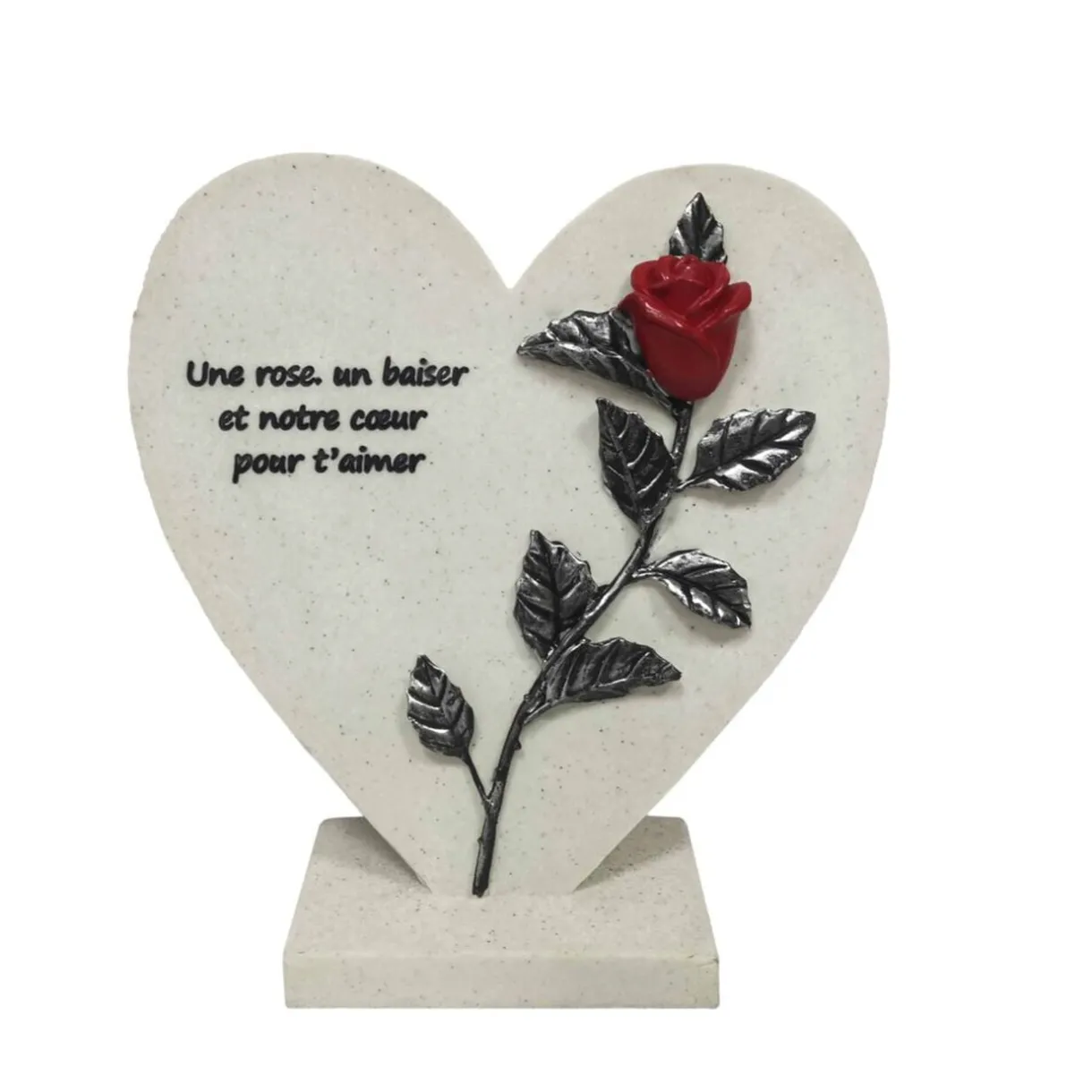 Plaque funéraire forme coeur avec rose et message H23cm < Gifi Hot