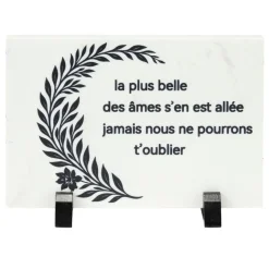 Plaque funéraire inscription et déco branche granit et pied métal 18x8,5xH12,5cm