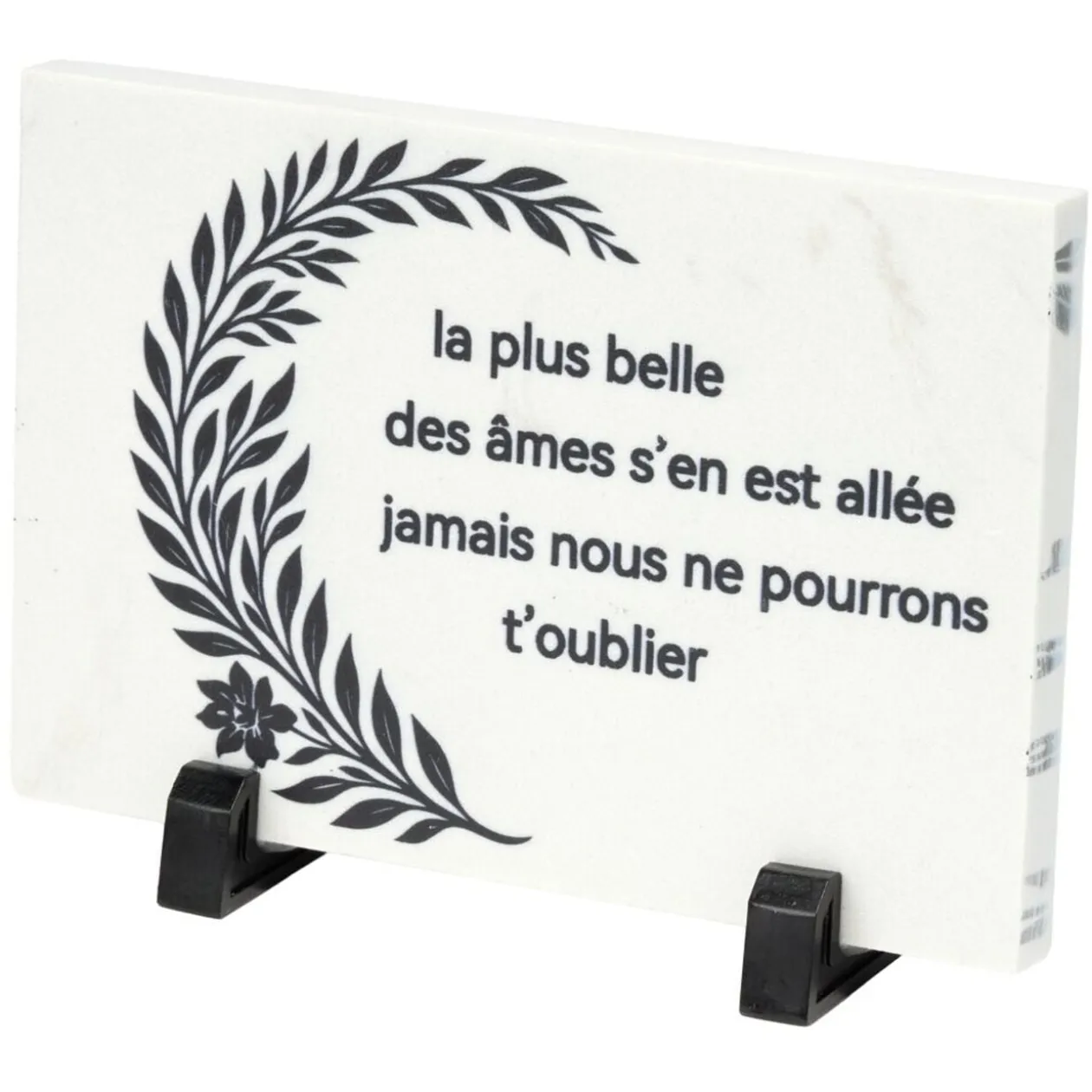 Plaque funéraire inscription et déco branche granit et pied métal 18x8,5xH12,5cm
