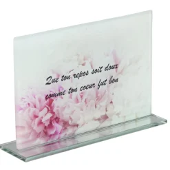 Plaque funéraire inscription rectangulaire en verre rose et blanc 16x3,5xH10,5cm < Gifi Clearance