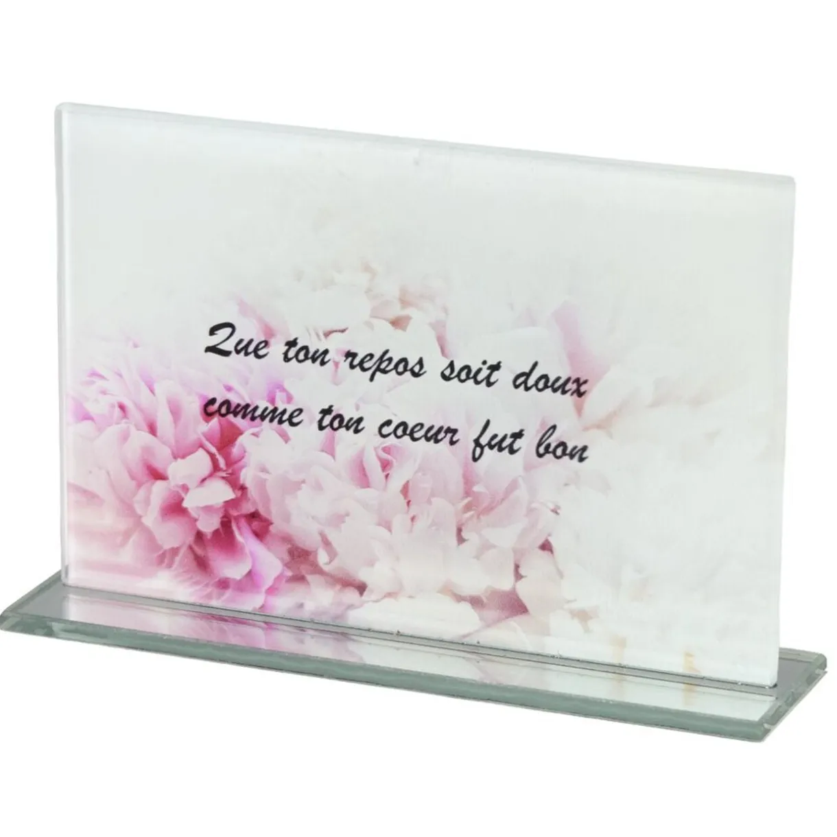 Plaque funéraire inscription rectangulaire en verre rose et blanc 16x3,5xH10,5cm < Gifi Clearance