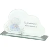 Plaque funéraire inscription enfant éléphant forme nuage verre bleu 16x3,5H9,5cm