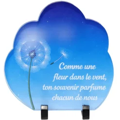 Plaque funéraire inscription nuage bleu pissenlit acrylique pied métal 18x8,5xH18,5cm < Gifi Best