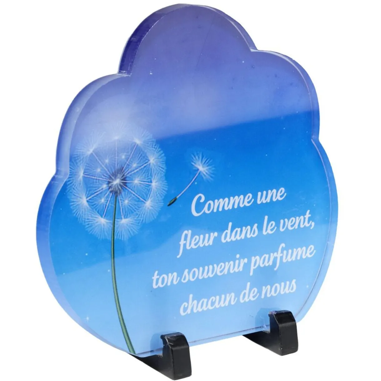 Plaque funéraire inscription nuage bleu pissenlit acrylique pied métal 18x8,5xH18,5cm < Gifi Best