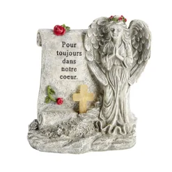 Plaque funéraire LED avec ange polyrésine gris 18,5x12xH20,5cm < Gifi Outlet