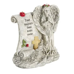 Plaque funéraire LED avec ange polyrésine gris 18,5x12xH20,5cm < Gifi Outlet
