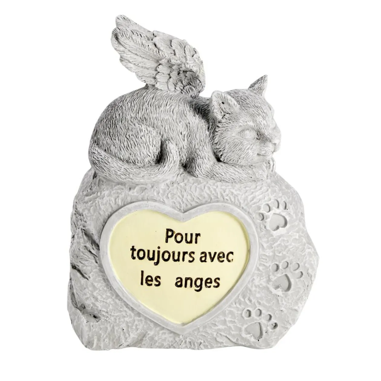 Plaque funéraire LED avec chat polyrésine gris 13x5xH18cm