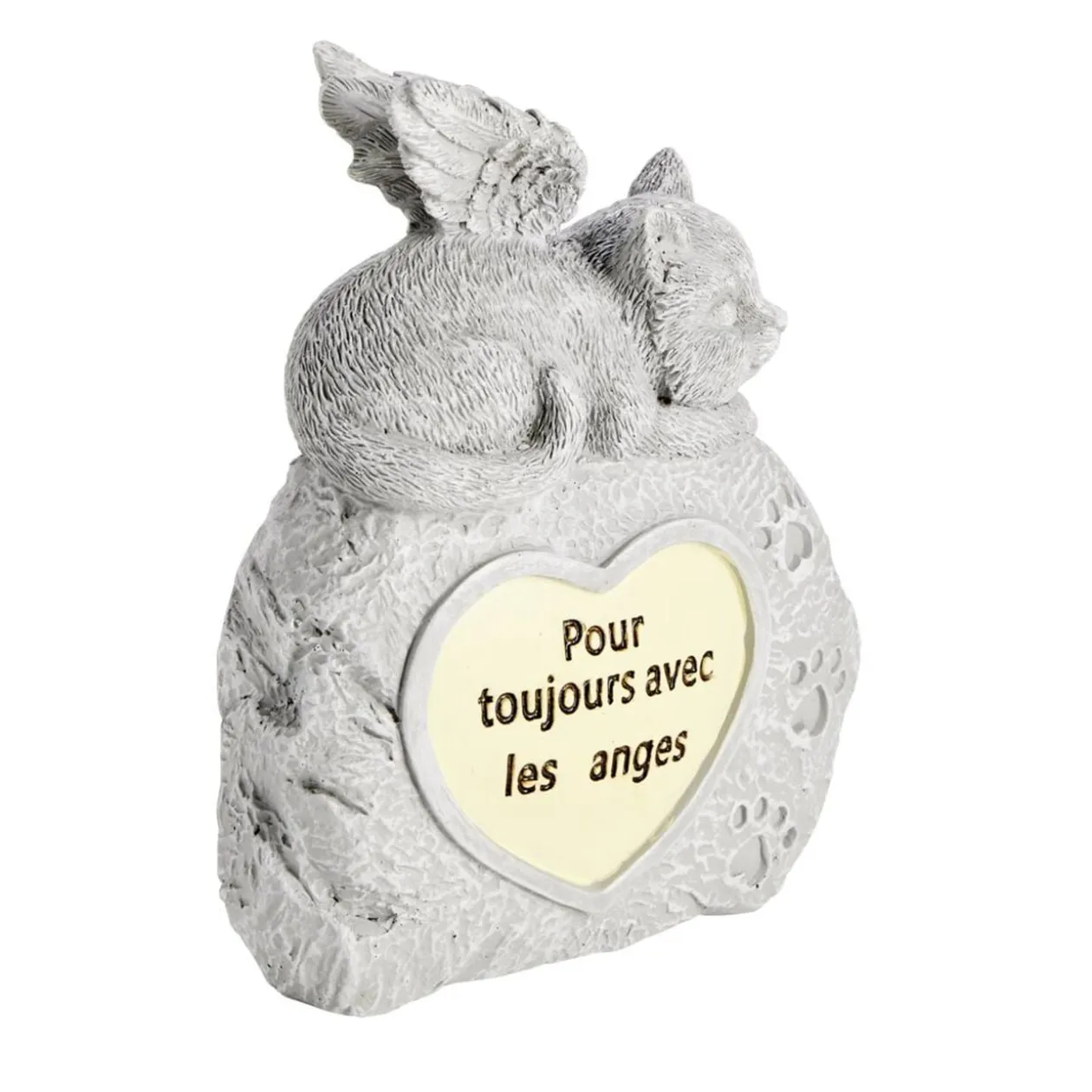 Plaque funéraire LED avec chat polyrésine gris 13x5xH18cm