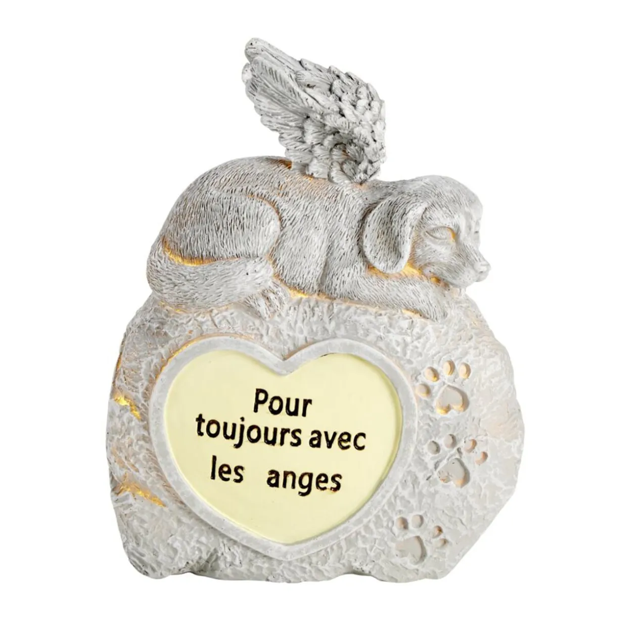 Plaque funéraire LED avec chien polyrésine gris 13x5xH18cm