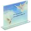 Plaque funéraire rectangulaire en verre décor oiseau et ciel bleu 16x3,5xH10,5cm