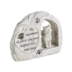 Plaque funéraire solaire LED avec chat polyrésine gris 15x5xH11,5cm