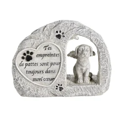 Plaque funéraire solaire LED avec chien polyrésine gris 15x5xH11,5cm