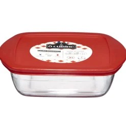 Plat de cuisson carré en verre avec couvercle en plastique 1 L