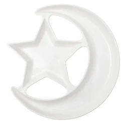 Plat de présentation forme lune et étoile céramique blanc Ø25,5xH3cm