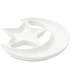 Plat de présentation forme lune et étoile céramique blanc Ø25,5xH3cm