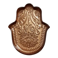 Plat de présentation forme main de Fatma en verre orange cuivré 17x21cm < Gifi