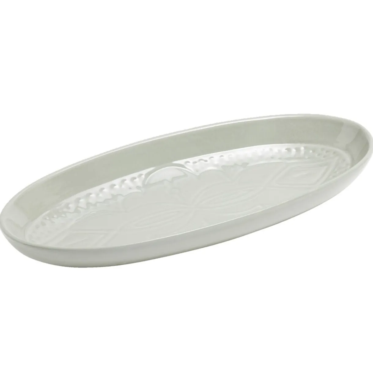 Plat de service ovale faïence blanc avec motif en relief 19x41cm < Gifi Outlet