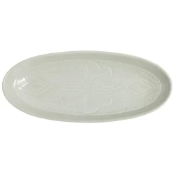 Plat de service ovale faïence blanc avec motif en relief 19x41cm < Gifi Outlet