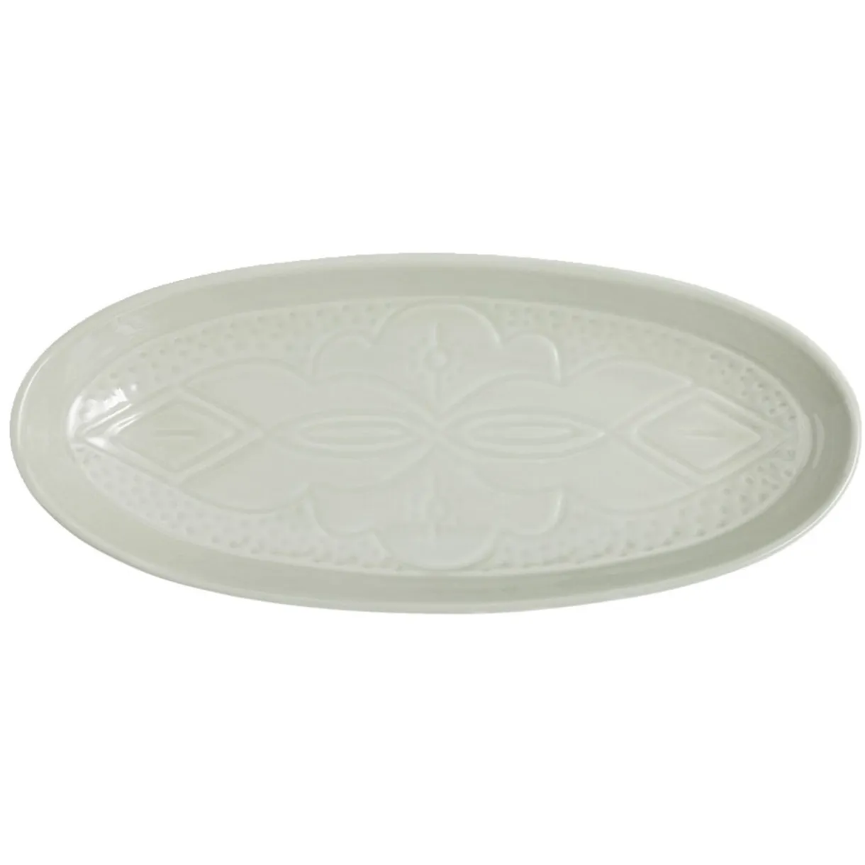 Plat de service ovale faïence blanc avec motif en relief 19x41cm < Gifi Outlet