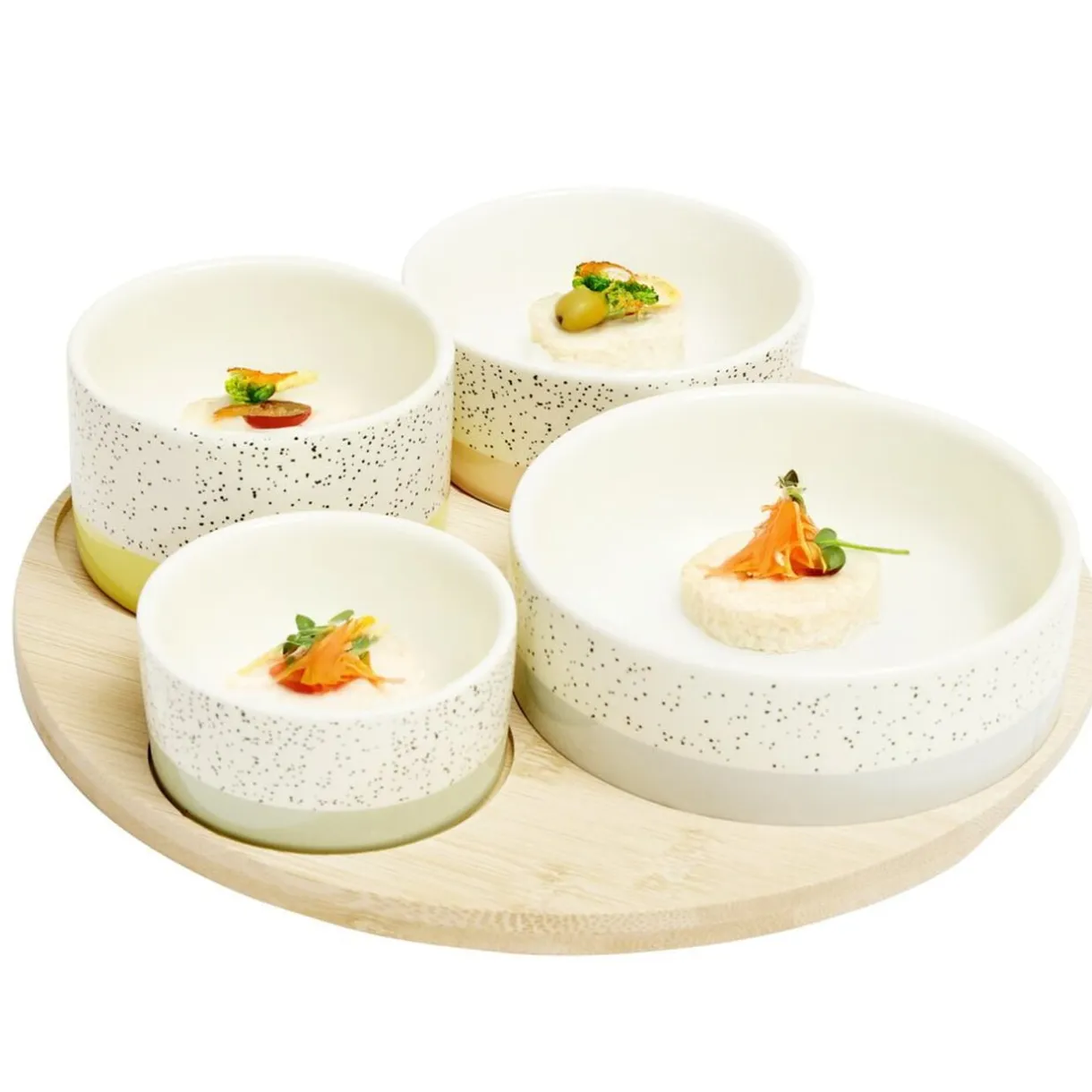 Plateau apéritif rond en bambou Ø22xH5,6cm avec 4 coupelles < Gifi Hot