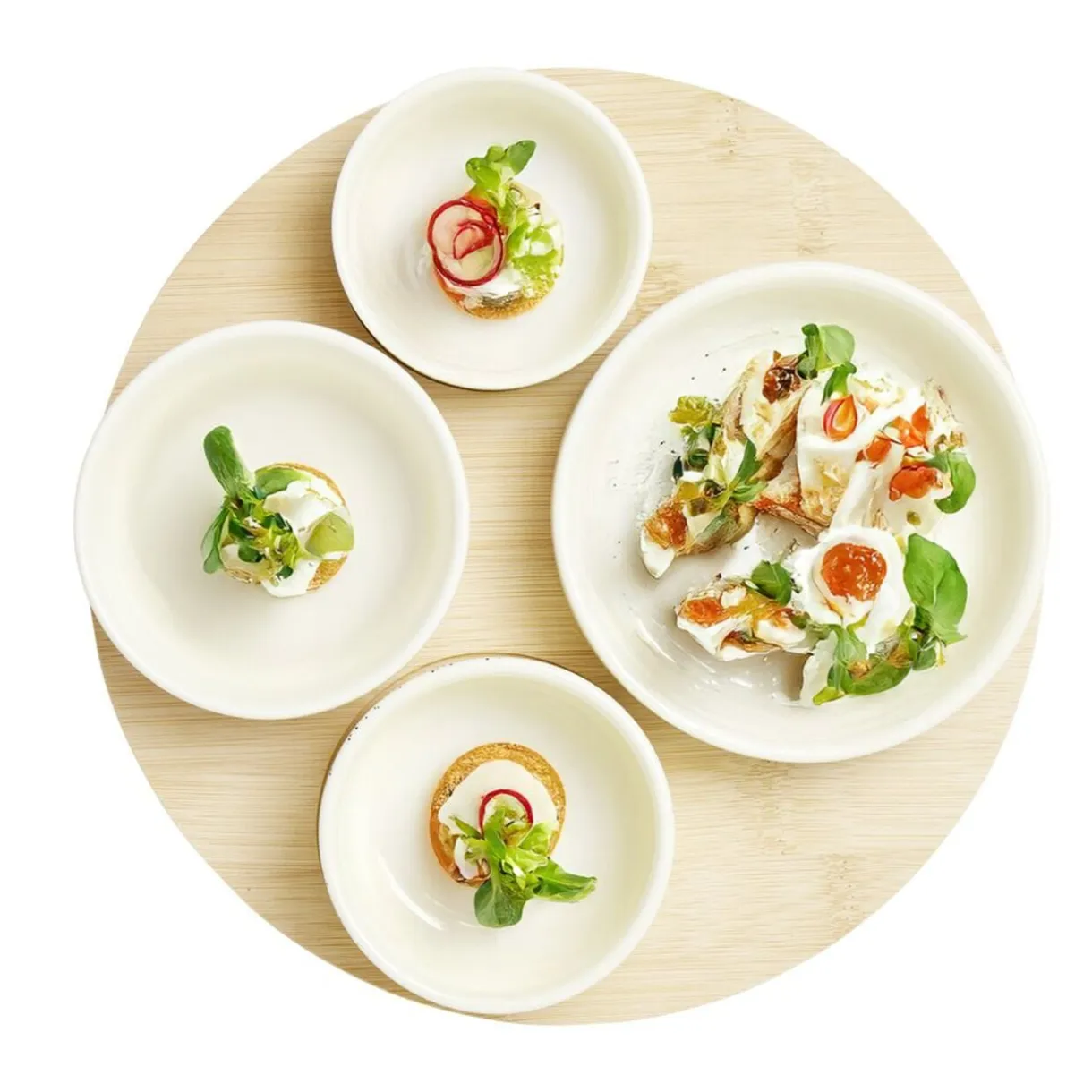 Plateau apéritif rond en bambou Ø22xH5,6cm avec 4 coupelles < Gifi Hot