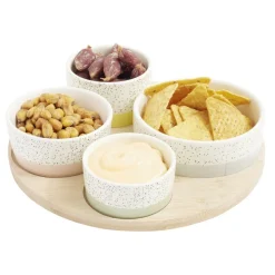 Plateau apéritif rond en bambou Ø22xH5,6cm avec 4 coupelles < Gifi Hot