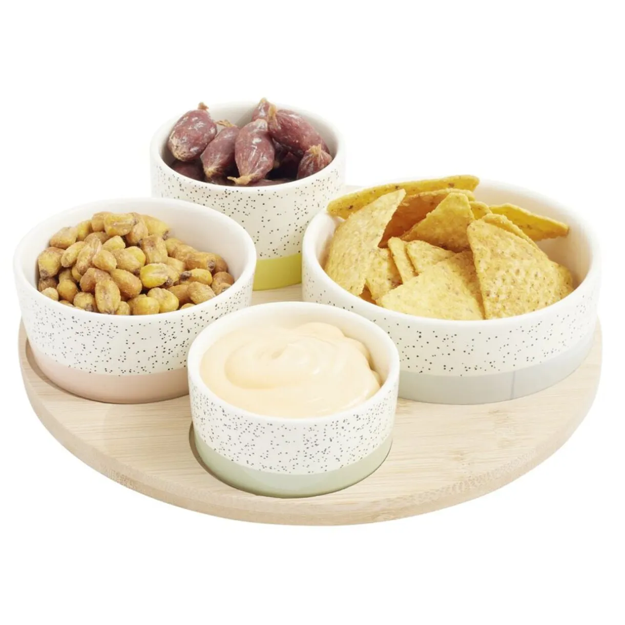 Plateau apéritif rond en bambou Ø22xH5,6cm avec 4 coupelles < Gifi Hot