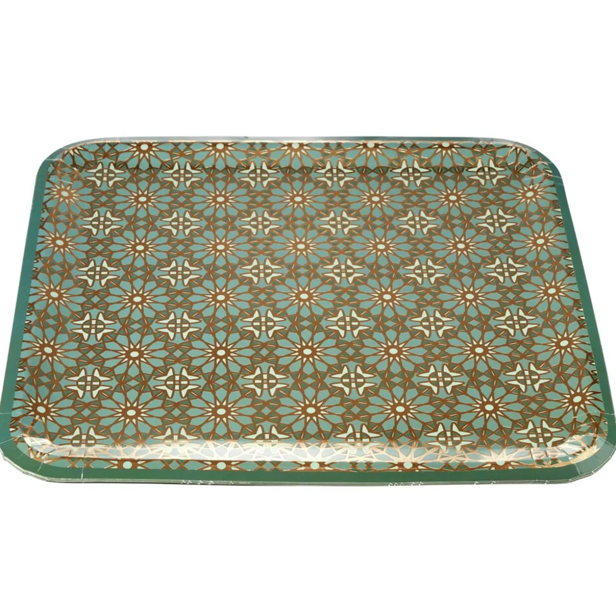 Plateau carton x6 rectangulaire New Mirage arabesque vert et doré 31x33cm