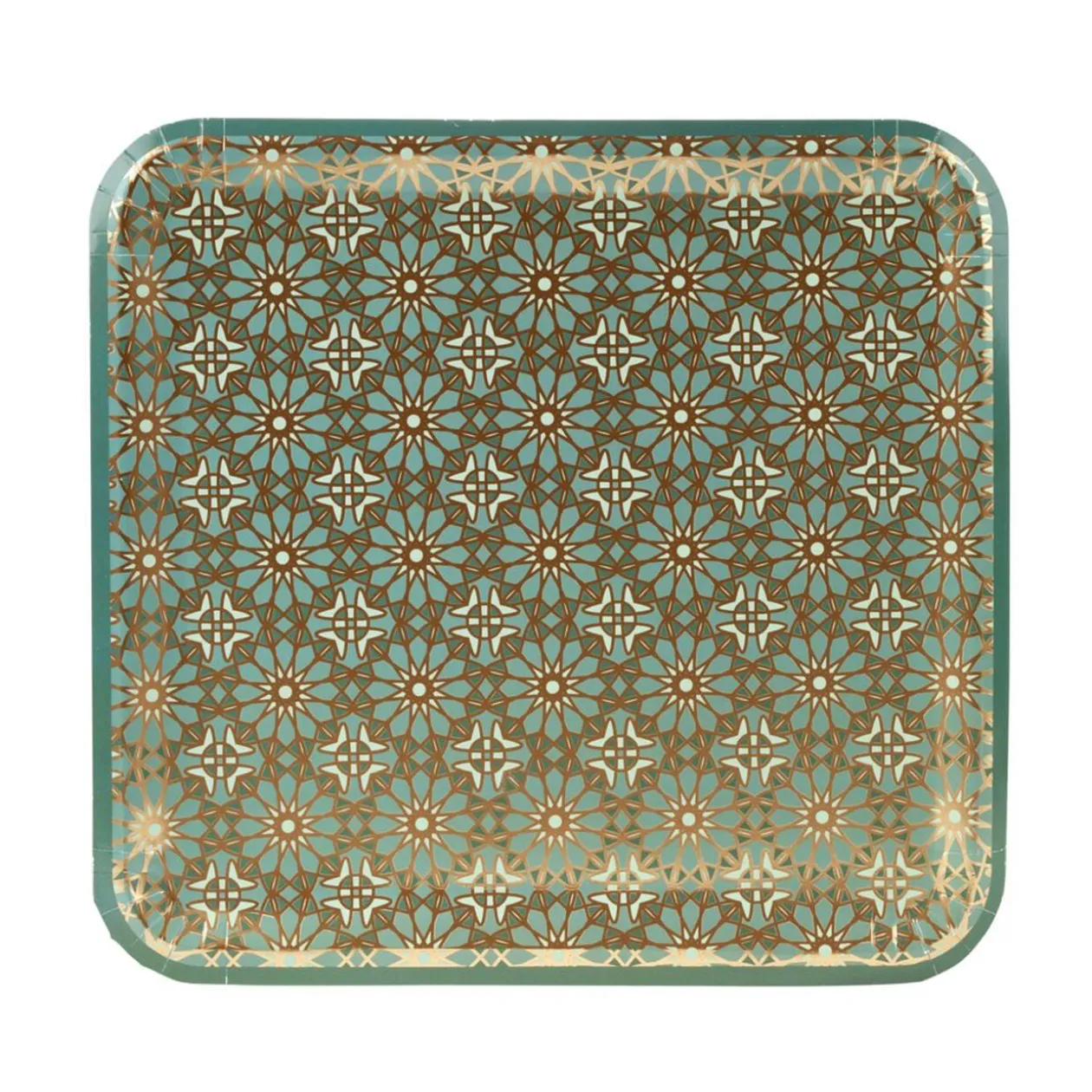 Plateau carton x6 rectangulaire New Mirage arabesque vert et doré 31x33cm