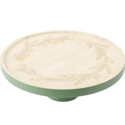 Plateau de présentation en bois gravé couronne de Noël Ø28XH10 cm vert et naturel