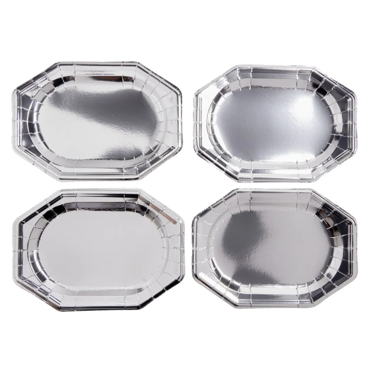 Plateau de présentation ovale x4 en carton gris argenté 25x34cm