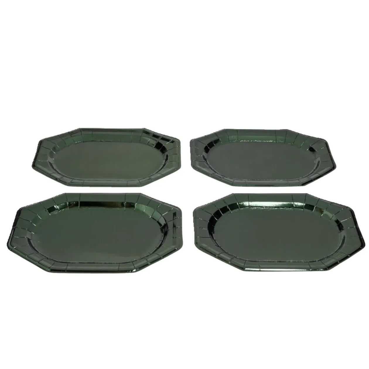 Plateau de présentation ovale x4 en carton métallisé vert sapin 25x34cm