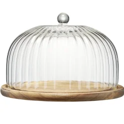 Plateau de présentation rond en bois sous cloche en verre Ø25xH15cm < Gifi Best