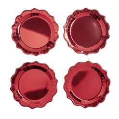Plateau de présentation rond x4 en carton métallisé rouge Ø26cm