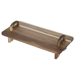 Plateau de présentation sur pied en bois avec poignées 55xH16x27cm