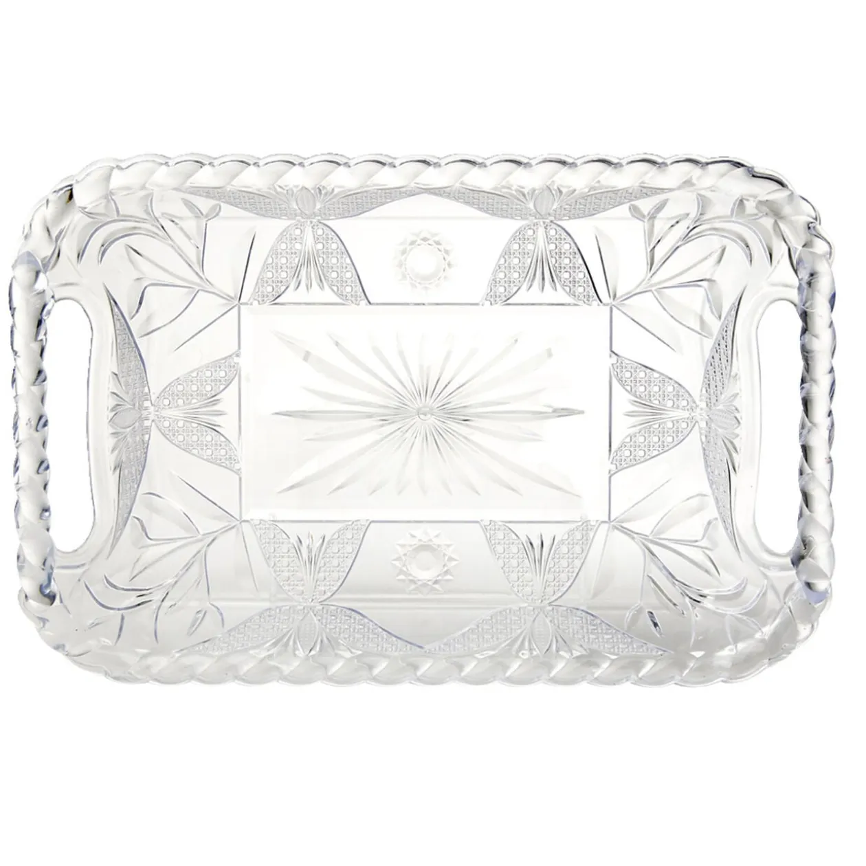 Plateau de service plastique transparent motif floral 19x29cm