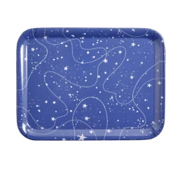 Plateau de service rectangulaire mélaminé bleu motif astral 21,7x28,7cm