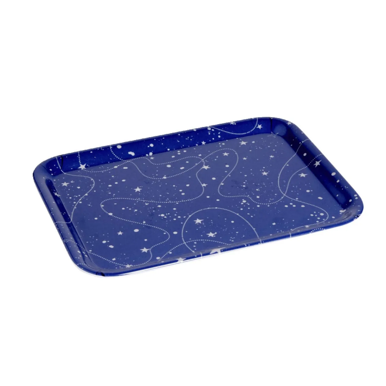 Plateau de service rectangulaire mélaminé bleu motif astral 21,7x28,7cm