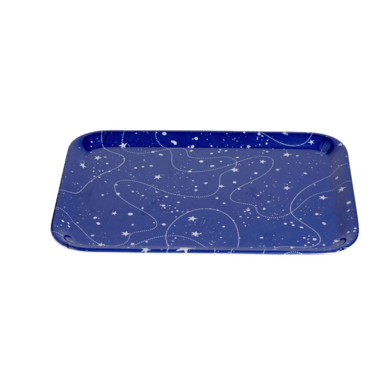 Plateau de service rectangulaire mélaminé bleu motif astral 21,7x28,7cm