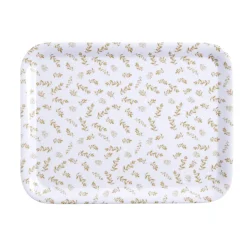 Plateau de service rectangulaire mélaminé blanc motif feuillage doré 21x28cm < Gifi