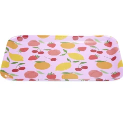Plateau en mélaminé rose motifs fruits 29x22xH1,5cm