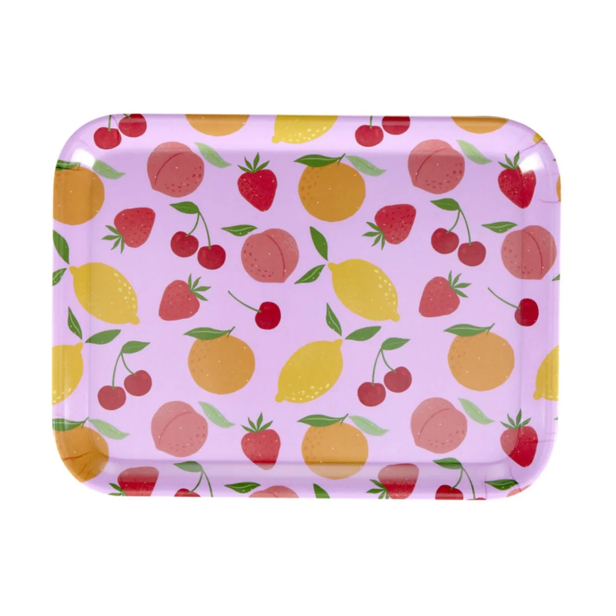 Plateau en mélaminé rose motifs fruits 29x22xH1,5cm