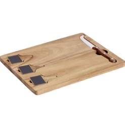 Plateau à fromage en bois avec couteau et 3 pancartes