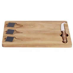 Plateau à fromage en bois avec couteau et 3 pancartes