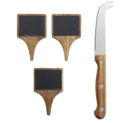 Plateau à fromage en bois avec couteau et 3 pancartes