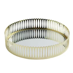 Plateau miroir en métal doré Ø25,5xH5,5cm