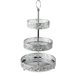 Plateau 3 niveaux arabesque métal argenté Ø25xH46,5cm