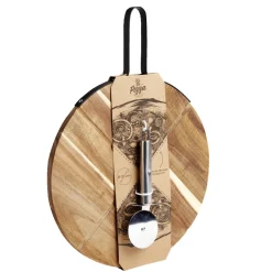Plateau à pizza en bois avec roulette en acier < Gifi New