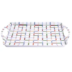 Plateau rectangulaire blanc motifs carreaux multicolores 34x50,5cm < Gifi