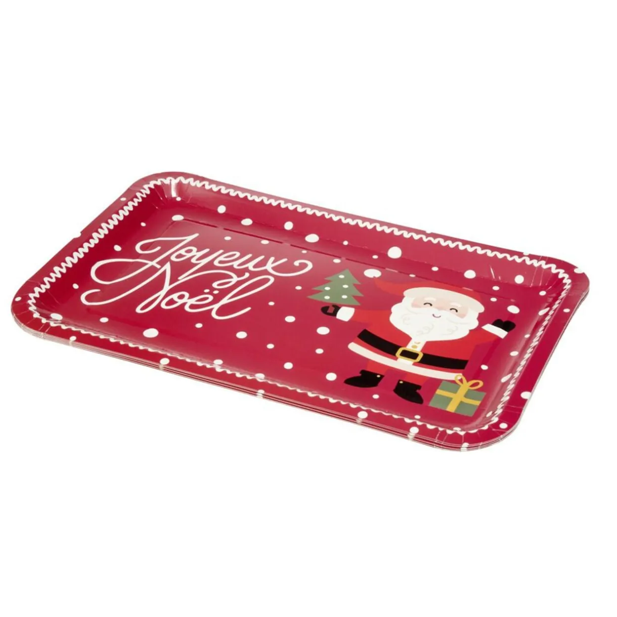 Plateau rectangulaire inscription Joyeux Noël et Père Noël L30X19XH1,5 cm papier rouge < Gifi Discount